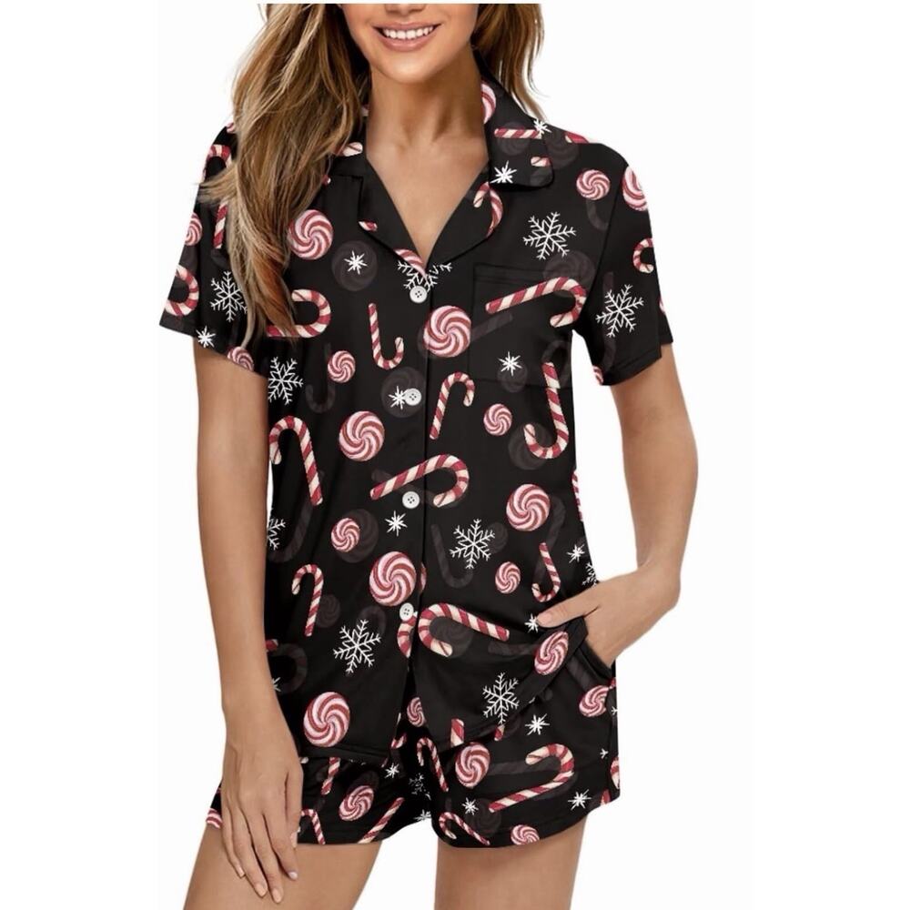 Christmas Pajamas S2 Pieces Button Down Pj w/ scrunchie Women’s  XXL - Picture 2 of 5